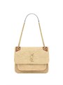 Saint Laurent Средняя плечевая сумка из рафии и кожи с двумя отделениями, бронзовой фурнитурой и регулируемым ремешком 11168037