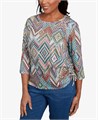 Молодежный топ Alfred Dunner с узором икат, длинными рукавами и декоративной отделкой на горловине 11223657