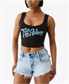 Короткий молодёжный топ из рибаны True Religion с глубоким вырезом и кристаллами 11221867