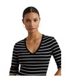 Короткорукавное хлопковое поло с V-образным вырезом и полосками от LAUREN Ralph Lauren, 94% хлопок 11167255