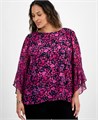 Блузка больших размеров от Kasper с рукавами-колоколами и абстрактным принтом, 100% полиэстер 11227894