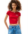 Tommy Jeans Молодёжная футболка Tommy Girl с логотипом, кружевной отделкой и стразовым сердечком, эластичная 11238681