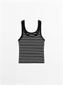 Майка с полосатым принтом Massimo Dutti из хлопкового смесового полотна, облегающего силуэта и с ребристыми отделками 11202077