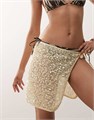 Юбка на завязках Reclaimed Vintage из светло-желтых пайеток с низкой посадкой и декоративным узлом спереди 11206067