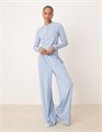 ASOS Tall Брюки для сна ASOS DESIGN Tall с высокой талией и широкого кроя в голубом цвете для сочетания с другими предметами 10049538