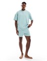 Пижамный комплект ASOS DESIGN: топ и шорты из вафельного синего хлопка 11235799