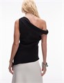 Черный топ Topshop с асимметричным подолом и деталью на одно плечо 11215318