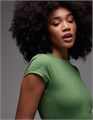 Зеленая мягкая эластичная футболка Topshop с коротким рукавом и круглым вырезом, размер S 11225915