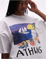 Стильная белая футболка Topshop оверсайз с графикой Athens, 100% хлопок 11234193