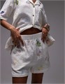 Хлопковые шорты Topshop с вышивкой Doodle, высокая талия, эластичный пояс, карманы 11171245