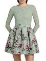 Мини-платье Chara Pit Party от Alice + Olivia с длинными рукавами и цветочной юбкой из микадо, 100% полиэстер 10042888