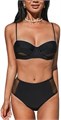 Купальник CUPSHE в ретро стиле: двухпредметный комплект с высокой талией, сердечным вырезом и пуш-ап чашками, черный 11241974