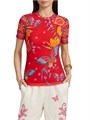 Johnny Was Футболка из сетки Eleanor с цветочным и бабочковым принтом, круглым вырезом и короткими рукавами 11166827