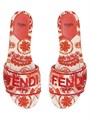 Элегантные женские слайды Fendi Sunshine с логотипом, выполненные из жаккардовой ткани с открытым носком и кожаной подошвой 11166503