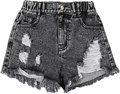 Детские джинсовые шорты для девочек от GORGLITTER с рваными элементами, высокой посадкой и прямым кроем, выполненные из мягкого денима 11261006