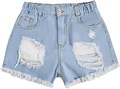 Детские джинсовые шорты для девочек от GORGLITTER с рваными элементами, высокой посадкой и прямым кроем, выполненные из мягкого денима 11261006