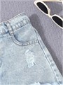 Детские джинсовые шорты для девочек от GORGLITTER с рваными элементами, высокой посадкой и прямым кроем, выполненные из мягкого денима 11261006