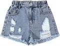 Детские джинсовые шорты для девочек от GORGLITTER с рваными элементами, высокой посадкой и прямым кроем, выполненные из мягкого денима 11261006