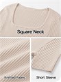 Футболка MEROKEETY из ребристого трикотажа с коротким рукавом и квадратным вырезом, 50% вискоза, 2025 11242267