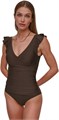 Слитный купальник DKNY с оборками на плечах, V-образным вырезом и эффектом утягивания 11242606