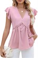 Женские пеплум-топы Blooming Jelly с короткими рукавами и V-образным вырезом, летние блузки из 95% полиэстера и 5% спандекса 11284303