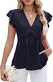 Женские пеплум-топы Blooming Jelly с короткими рукавами и V-образным вырезом, летние блузки из 95% полиэстера и 5% спандекса 11284303