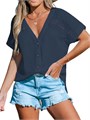 Женская блуза CUPSHE из 100% хлопка с V-образным вырезом и короткими рукавами, идеальная для работы и отдыха 11262520