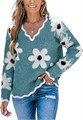 Женский осенний лонгслив-свитер Cupshe с цветочным принтом и V-образным вырезом для стильного образа 11271947