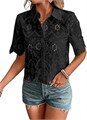 Женская блуза с короткими рукавами от SweatyRocks с пуговицами, вышивкой и вырезами в стиле бохо 11277454
