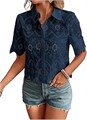 Женская блуза с короткими рукавами от SweatyRocks с пуговицами, вышивкой и вырезами в стиле бохо 11277454