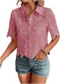 Женская блуза с короткими рукавами от SweatyRocks с пуговицами, вышивкой и вырезами в стиле бохо 11277454