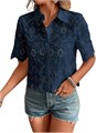 Женская блуза с короткими рукавами от SweatyRocks с пуговицами, вышивкой и вырезами в стиле бохо 11277454
