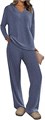 Женский комплект домашней одежды Prettygarden из 2-х предметов: лонгслив с V-образным вырезом и широкие брюки с карманами 11248079