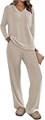 Женский комплект домашней одежды Prettygarden из 2-х предметов: лонгслив с V-образным вырезом и широкие брюки с карманами 11248079