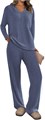 Женский комплект домашней одежды Prettygarden из 2-х предметов: лонгслив с V-образным вырезом и широкие брюки с карманами 11248079