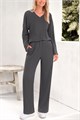 Женский комплект домашней одежды Prettygarden из 2-х предметов: лонгслив с V-образным вырезом и широкие брюки с карманами 11248079