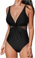 Слитный купальник CUPSHE с глубоким V-образным вырезом, узлом спереди и регулируемыми бретелями 11286059