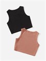 Комплект из 2 базовых молодежных кроп-топов Milumia из рибаны, с круглым вырезом, без рукавов 11272577