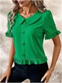 Блузка SweatyRocks с короткими рукавами, рюшами, пуговицами на передней части, V-образным вырезом и из мягкого полиэстера 11303984