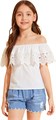 Девчачья блуза Milumia с открытыми плечами, контрастным кружевом и рюшами, короткими рукавами 11281883