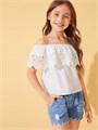 Девчачья блуза Milumia с открытыми плечами, контрастным кружевом и рюшами, короткими рукавами 11281883