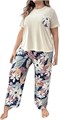Комплект пижам GORGLITTER для женщин в больших размерах, 2 предмета: футболка с коротким рукавом и длинные брюки с цветочным принтом 11297203
