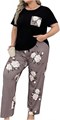 Комплект пижам GORGLITTER для женщин в больших размерах, 2 предмета: футболка с коротким рукавом и длинные брюки с цветочным принтом 11297203