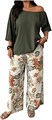 Комплект пижам GORGLITTER для женщин в больших размерах, 2 предмета: футболка с коротким рукавом и длинные брюки с цветочным принтом 11297203