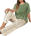 Комплект пижам GORGLITTER для женщин в больших размерах, 2 предмета: футболка с коротким рукавом и длинные брюки с цветочным принтом 11297203