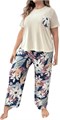Комплект пижам GORGLITTER для женщин в больших размерах, 2 предмета: футболка с коротким рукавом и длинные брюки с цветочным принтом 11297203