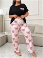Комплект пижам GORGLITTER для женщин в больших размерах, 2 предмета: футболка с коротким рукавом и длинные брюки с цветочным принтом 11297203