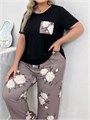 Комплект пижам GORGLITTER для женщин в больших размерах, 2 предмета: футболка с коротким рукавом и длинные брюки с цветочным принтом 11297203