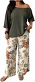 Комплект пижам GORGLITTER для женщин в больших размерах, 2 предмета: футболка с коротким рукавом и длинные брюки с цветочным принтом 11297203