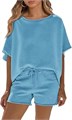 Летний женский комплект Fisoew из 2 предметов: оверсайз футболка с коротким рукавом и тренировочные шорты 11259363